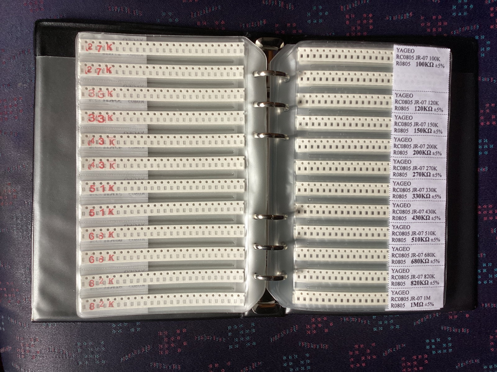 thumbnail image 2 of AIDETEK 0805 SMD Resistor & Capacitor Combo Kit – 96 Resistor Values (100pc Each) + 48 Capacitor Values (50pc Each) 2 of 3